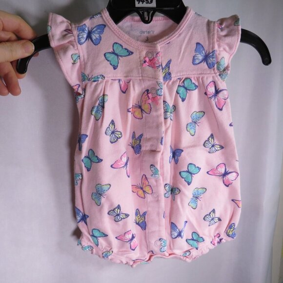 Baby Pink Butterfly Bodysuit FULLY OPENS IN FRONT 3mts 100% cotton Carters - Picture 1 of 8